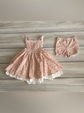 SweetHoney Floral Pinafore Dress with Lace Hem Dusty Rose 5Y NWT IN PACKAGE
